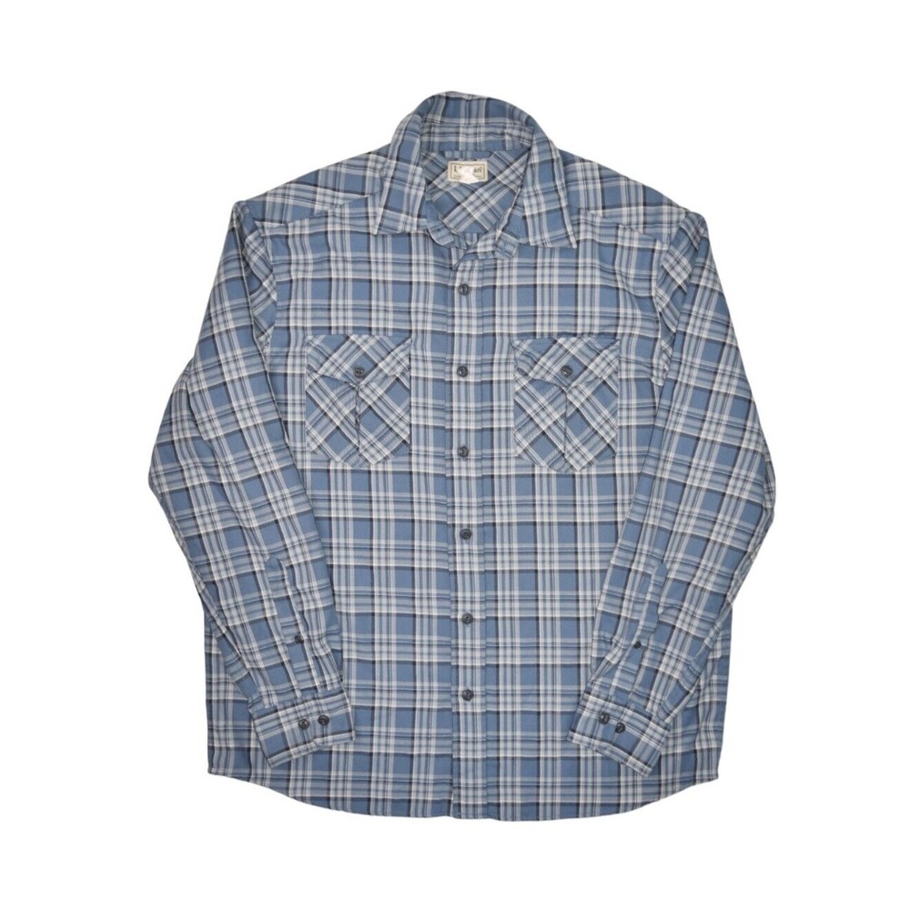 LL Bean Shirt Mens Medium Blue Plaid Flannel Long Sleeve Button Up Tartan